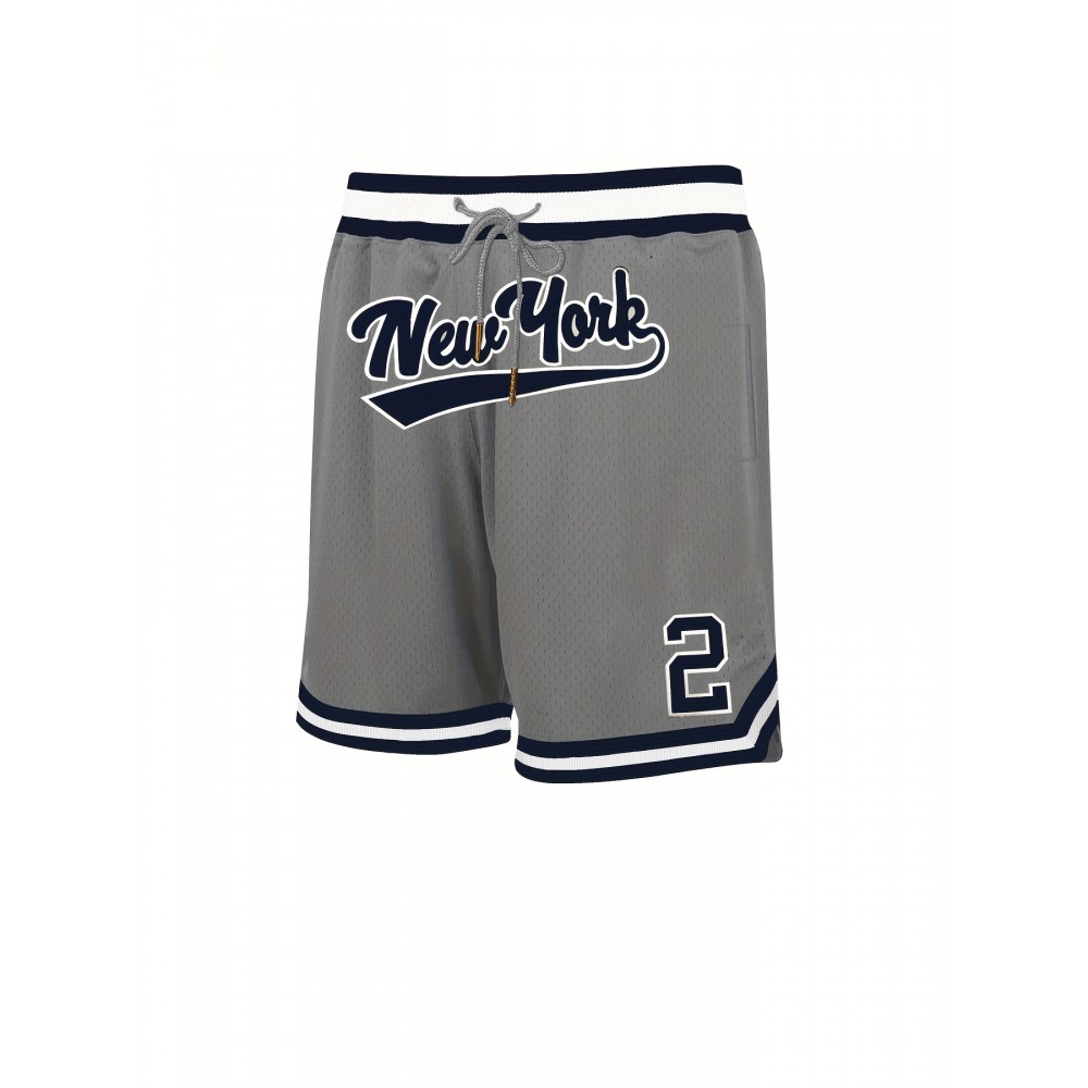 Men's grey #2 Basketball Shorts With pockets Casual Fashion Breathable Sports Zipper High Quality Embroidered Shorts