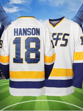 1pc Men'S Ice Hockey Jersey Sweatshirt - Embroidered #18 Hanson, Polyester Knit, V-Neck, Loose Fit, Slight Stretch, Sports & Casual Style for All Seasons, Breathable for Outdoor, Hiking, Running & Workout