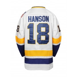 1pc Men'S Ice Hockey Jersey Sweatshirt - Embroidered #18 Hanson, Polyester Knit, V-Neck, Loose Fit, Slight Stretch, Sports & Casual Style for All Seasons, Breathable for Outdoor, Hiking, Running & Workout