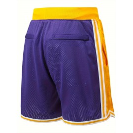 Men's Basketball Shorts with Embroidered LEGEND #24 Design - Purple & Yellow Loose-Fit Zipper Pockets, Breathable Mesh Athletic Shorts for Training, Streetwear & Casual Wear - All-Season Comfort