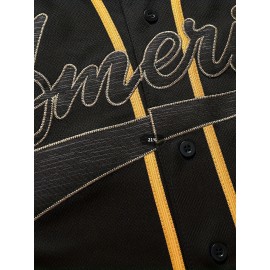 Men's #1 Black Baseball Jersey with Golden Embroidery - Breathable, Sporty V-Neck, Casual & Streetwear Style, Polyester, Machine Washable for All Seasons