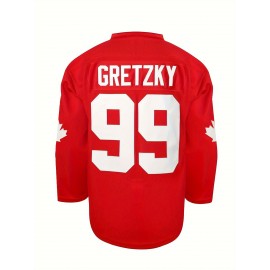Men's Red # 99 Ice Hockey Sweatshirt, Loose Embroidered Long Sleeve, Sporty, Fashionable And Casual, Breathable On The Street