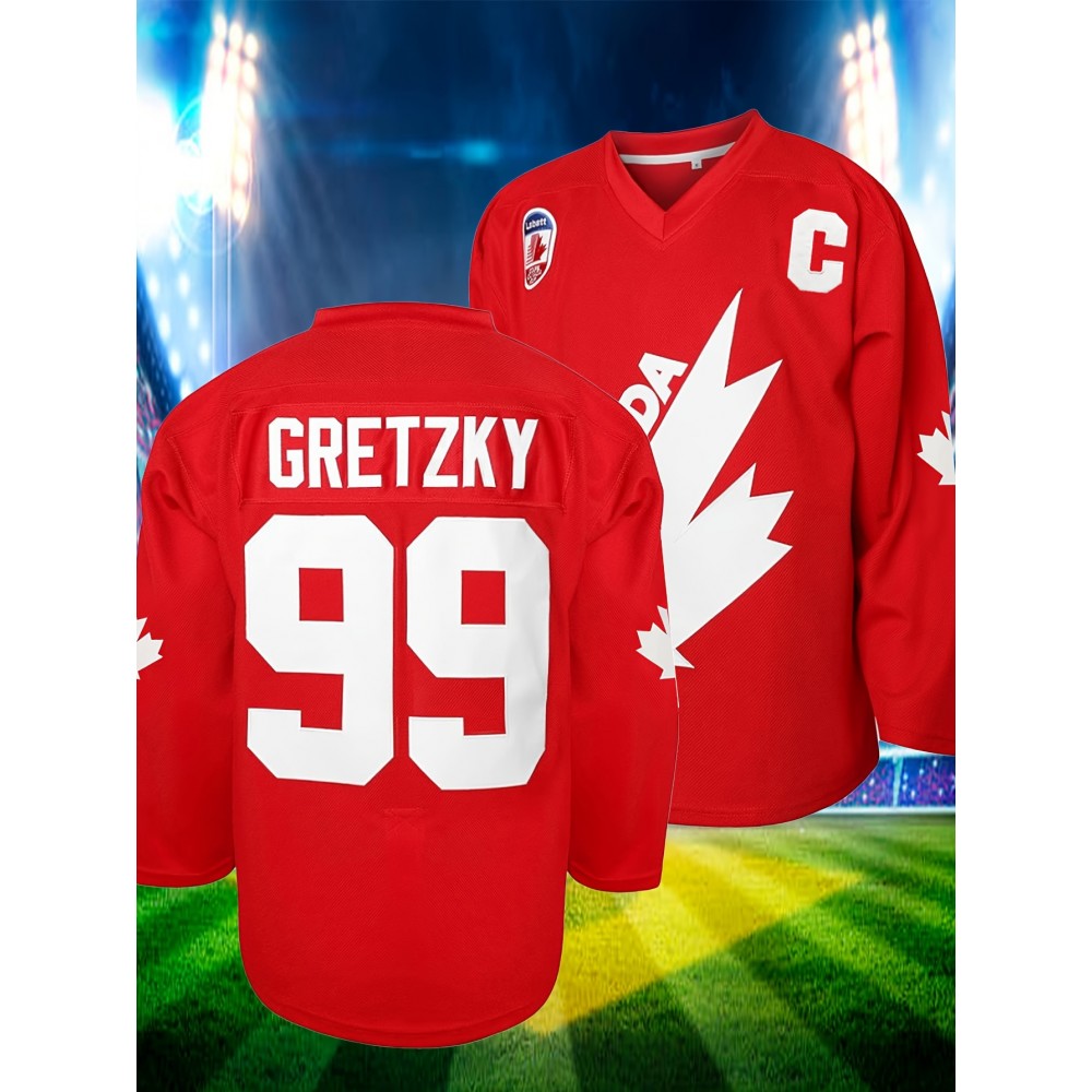 Men's Red # 99 Ice Hockey Sweatshirt, Loose Embroidered Long Sleeve, Sporty, Fashionable And Casual, Breathable On The Street