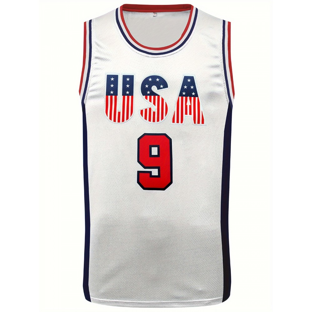 [White #9 Breathable Basketball Shirt] Men's White # 9 Basketball Shirt Casual Fashion Breathable Sports High-quality Embroidered Street Basketball Pullover