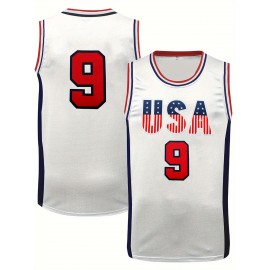 [White #9 Breathable Basketball Shirt] Men's White # 9 Basketball Shirt Casual Fashion Breathable Sports High-quality Embroidered Street Basketball Pullover