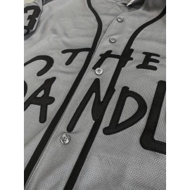 Men'S Grey # 30 Baseball Shirt, Classic Letter Embroidery Design, Button style Short Sleeve Breathable Shirt, Training and Competition Category: Men'S Baseball Shirt