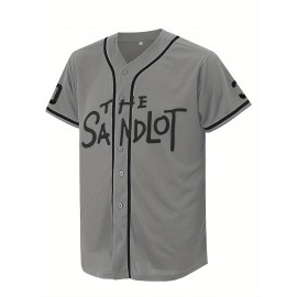 Men'S Grey # 30 Baseball Shirt, Classic Letter Embroidery Design, Button style Short Sleeve Breathable Shirt, Training and Competition Category: Men'S Baseball Shirt