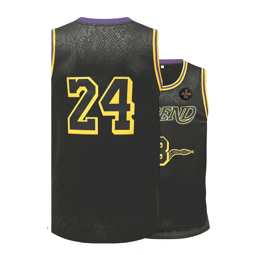 Men's #8-24 Embroidered Basketball Jersey - Breathable Loose Fit Streetwear Pullover with Bold Yellow & Purple Accents, All-Season Casual Sports Top for Men & Teens, Basketball Shirt, Sports Casual, Quality Embroidery