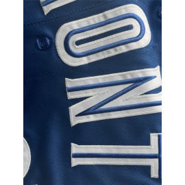 Men'S Blue # 27 Baseball Shirt, Classic Letter Embroidery Design, Breathable Button style Short Sleeve Shirt, Used for Training and Competition