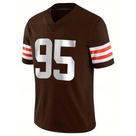 Men's Brown #95 American Football Jersey - Breathable Loose Fit V-Neck with Embroidered Letter Design, All-Season Casual Streetwear for Sports & Outdoor Activities, Football Gear, Durable Sportswear