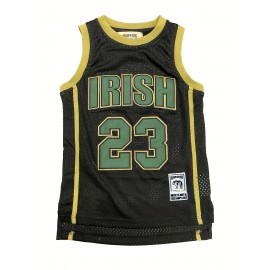Men's #23 Basketball Jersey Vintage Embroidered Crewneck Breathable Race Training Uniform Jersey Sleeveless Top Black Green S-XXXL