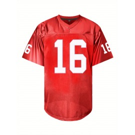 Men'S Red # 16 American Football Suit Loose Embroidered Sports, Fashionable and Casual, Street Breathable Football Suit
