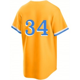 Men's Yellow #4 Baseball Jersey - Loose Fit V-Neck Streetwear with Embroidered Lettering, Breathable Short Sleeve Sports Shirt for Casual, Outdoor & Seasonal Celebrations (Machine Washable), Outdoor Activewear | Relaxed Fit Top | Comfortable Wear