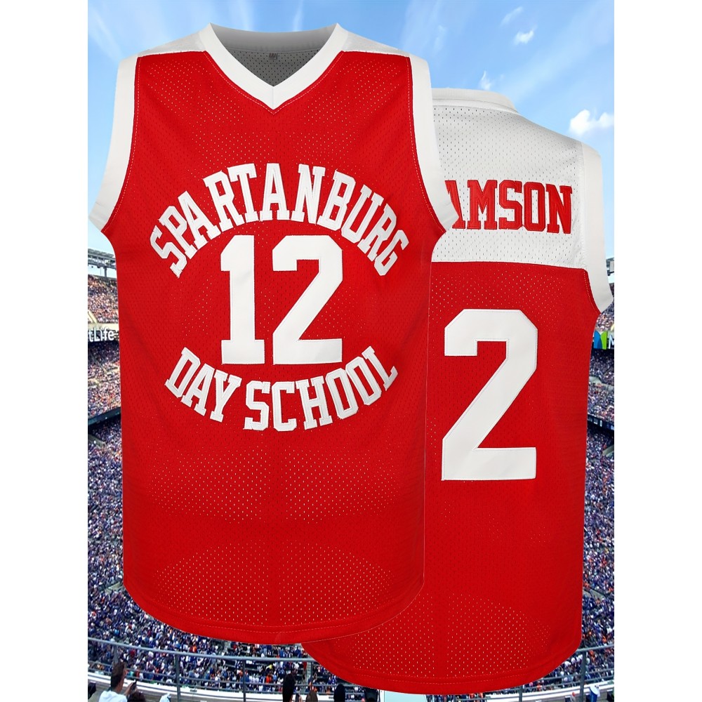 Men's #12 Red Basketball Jersey, V-Neck, Polyester, 