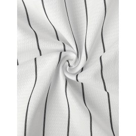 Men'S # 2 White Embroidered Striped Baseball Jacket Sports Style V-neck Sports Shirt Suitable For Casual Wear