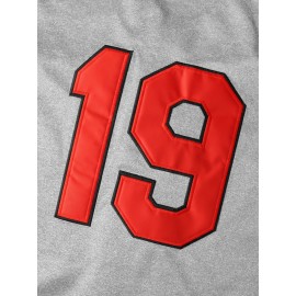 Men'S Baseball Jacket # 19 Grey Embroidered Letter V-Neck Slightly Elastic Loose Fit Suitable For Casual Sports, Outdoor Activities, And Seasonal Celebrations S-3XL