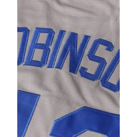 Men's #42 Gray Baseball Jersey - Breathable V-Neck Loose Fit with Red & Blue Lettering, Machine Washable for Training, Hiking, Team Sports & Casual Wear (Sizes S-3XL)