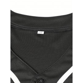 Men'S # 10 Black Baseball Shirt 100% Polyester V-neck Sportswear Letter And Number Loose Fit Suitable For Casual And Team Activities In Spring, Summer, And Autumn Size S-3XL