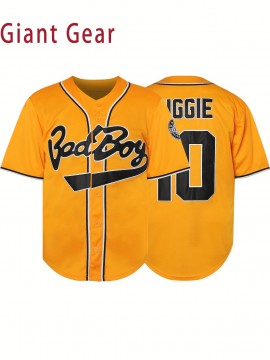 Men'S # 10 Yellow Embroidered Baseball Jersey - V-neck Loose Fit Polyester Shirt With Black Accents, Breathable And Durable, Suitable For Casual Team Sports And Outdoor Activities S-3XL Street Style Sports Styling Embroidery Details