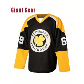 Men'S # 69 Black Embroidered Ice Hockey Sweatshirt Breathable Polyester Fiber V-neck Jersey Suitable For Spring, Summer, Autumn Training Competitions And Casual Wearing