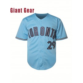 Men'S # 29 Blue Baseball Shirt -100% V-neck Sweatshirt Loose Fit Button Closed Casual And Sportswear Multi Functional Running Training Hiking Cycling Fishing Ideal Size S-3XL