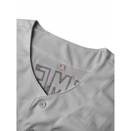 Men's Breathable Gray Baseball Jersey with Embroidered 'Boston' & Number 9V Collar - Loose Knit Polyester Sportswear for Team Sports, Beach, Casual Wear (Sizes S-3XL), Outdoor Activity Apparel, Embroidered Detailing