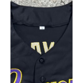 Men's Legend 86 Black Baseball Jersey - V-Neck, Button-Up, 