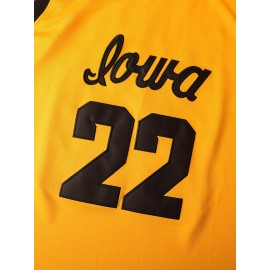 Men'S Basketball Suit # 22 Yellow Round Neck Embroidered Polyester Loose Micro Elastic Fabric S-3XL