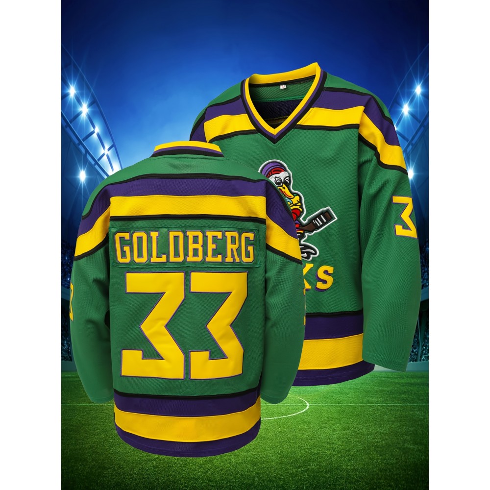 Men's Green # 33 Ice Hockey Sports Shirt, Loose Embroidered Long Sleeves, Sports Fashion Casual, Street Breathable