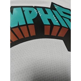 Men's White #12 Basketball Jersey - Breathable Loose Fit Embroidered Memphis Team Design with Bold Lettering & Number, All-Season Casual & Sports Wear, Machine Washable Streetwear for Men & Teens, Durable Sportswear