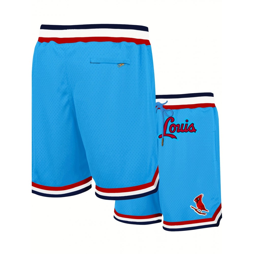 [Casual Baseball Shorts] Breathable High Quality Baseball Shorts | Moon Blue Bird Animal Cartoon Embroidery Pattern, Casual Fashion, Sports Zipper, Pocket