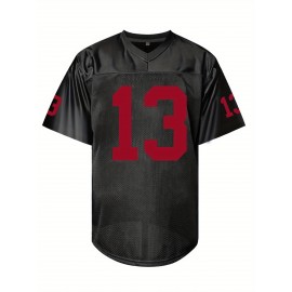 Men'S Black # 13 American Football Jacket with Loose Embroidered Sports, Fashionable, Casual, Street Breathable Rugby Top