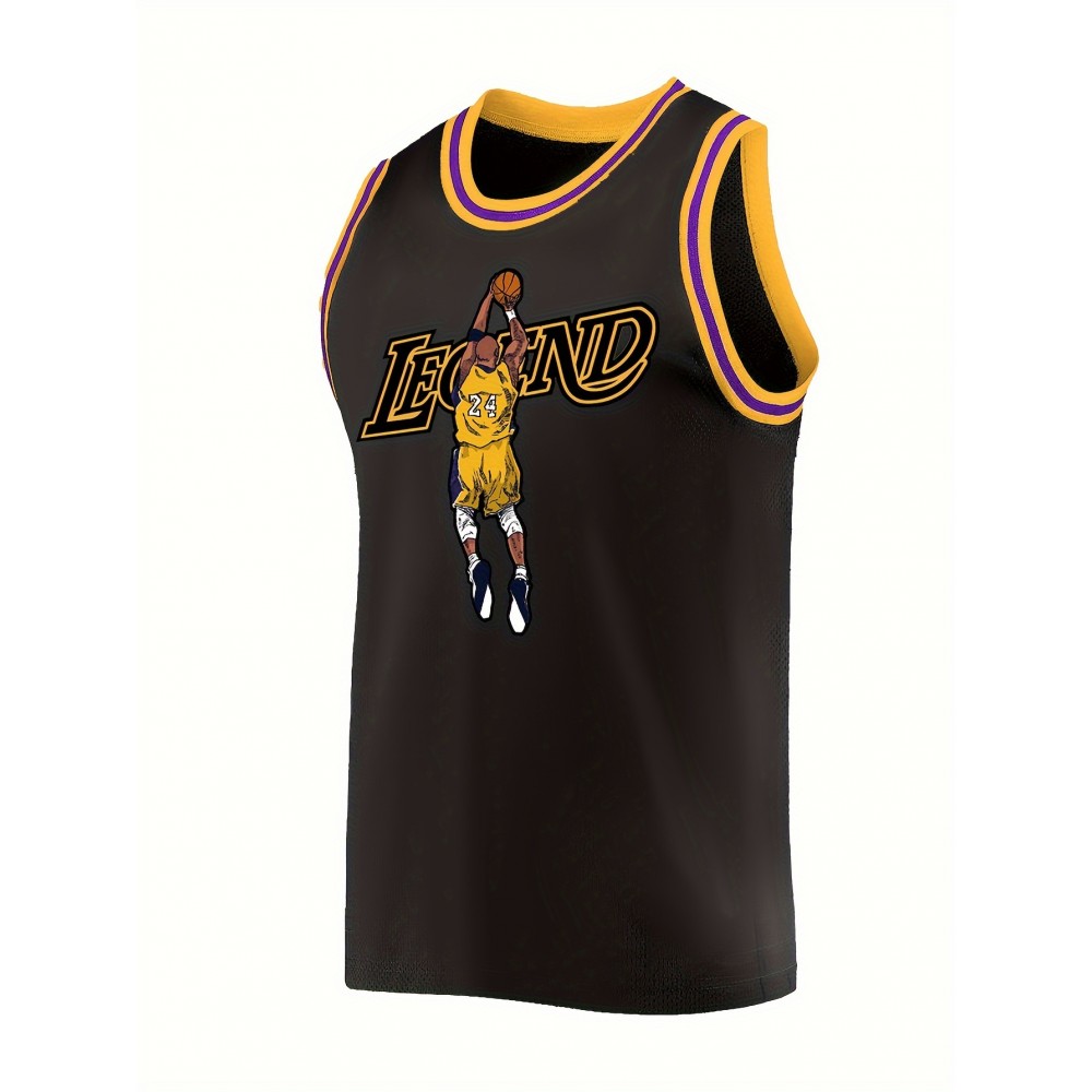 Men's #24 Black Basketball Jersey - Breathable, Embroidered Casual Sportswear for Street Style & Outdoor Activities