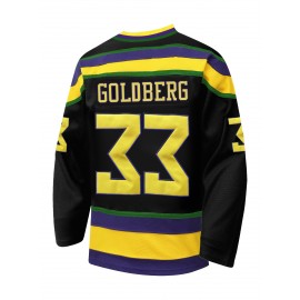 Men's #33 Black Duck Embroidered Ice Hockey Jersey - Breathable, Loose-Fit Long Sleeve V-Neck Sweatshirt for Sports & Casual Wear
