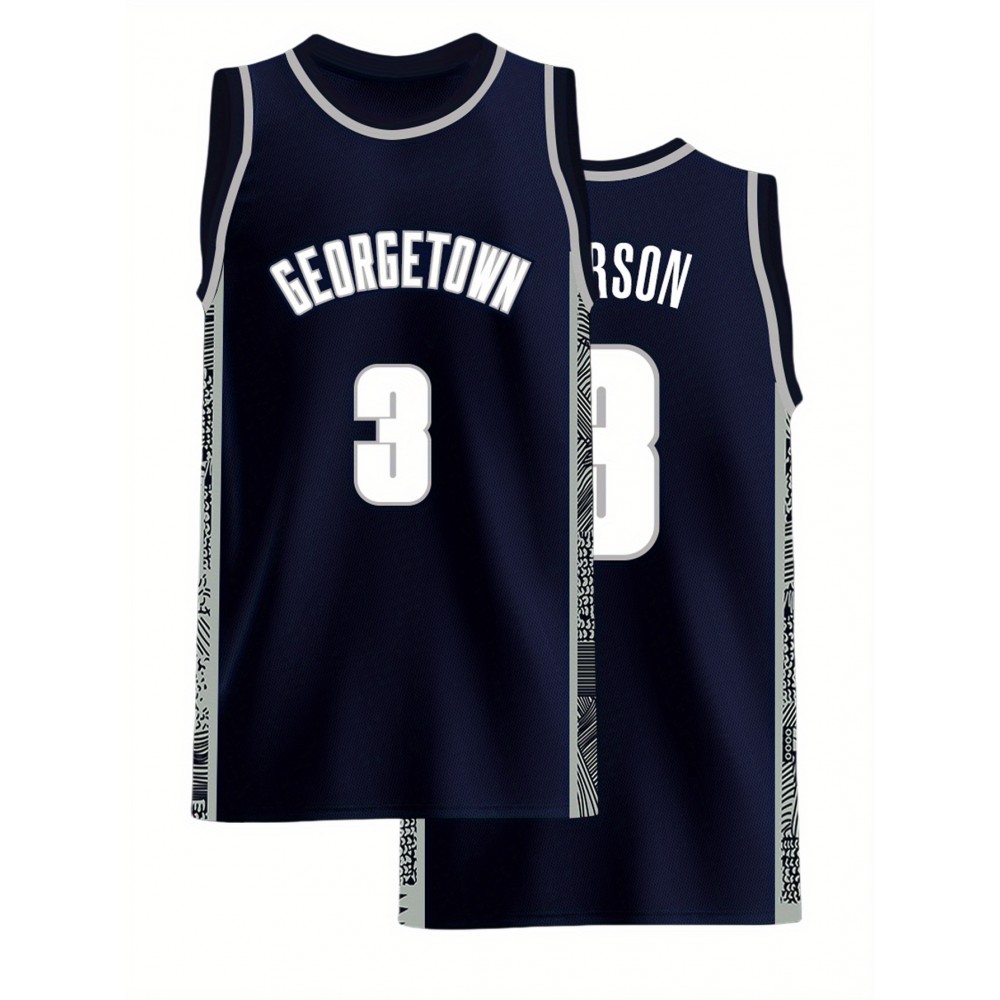 Men'S Dark Blue # 3 Basketball Jersey, Casual, Fashionable, Breathable, Sporty, High-Quality Letter Embroidered Street Basketball Pullover