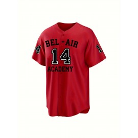 Men's Will Smith # 14 Bel-Air Academy hip-hop rock casual sports cardigan hand embroidered baseball jacket in red