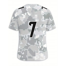 Women's Arctic Camo Houston #7 Polyester Football Jersey, Women V-Neck Game Day Sports Shirt With Slight Stretch, Breathable Casual Knit Fabric, Loose Fit Adult, Fans Gift Women, For Casual, Party, And Training Wear