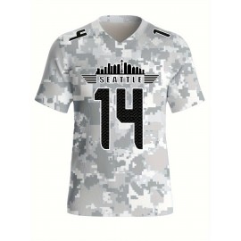 Women's Arctic Camo Seattle #14 Polyester Football Jersey, Women V-Neck Game Day Sports Shirt With Slight Stretch, Breathable Casual Knit Fabric, Loose Fit Adult, Fans Gift Women, For Casual, Party, And Training Wear