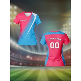 Customizable Women'S V-Neck Soccer Jersey - Personalized Team Name & Number, Breathable Quick-Dry Fabric for Training, Fitness & Casual Wear (Spring/Summer/Fall), Spring Summer Wear | Vibrant Print | Quickdry Material