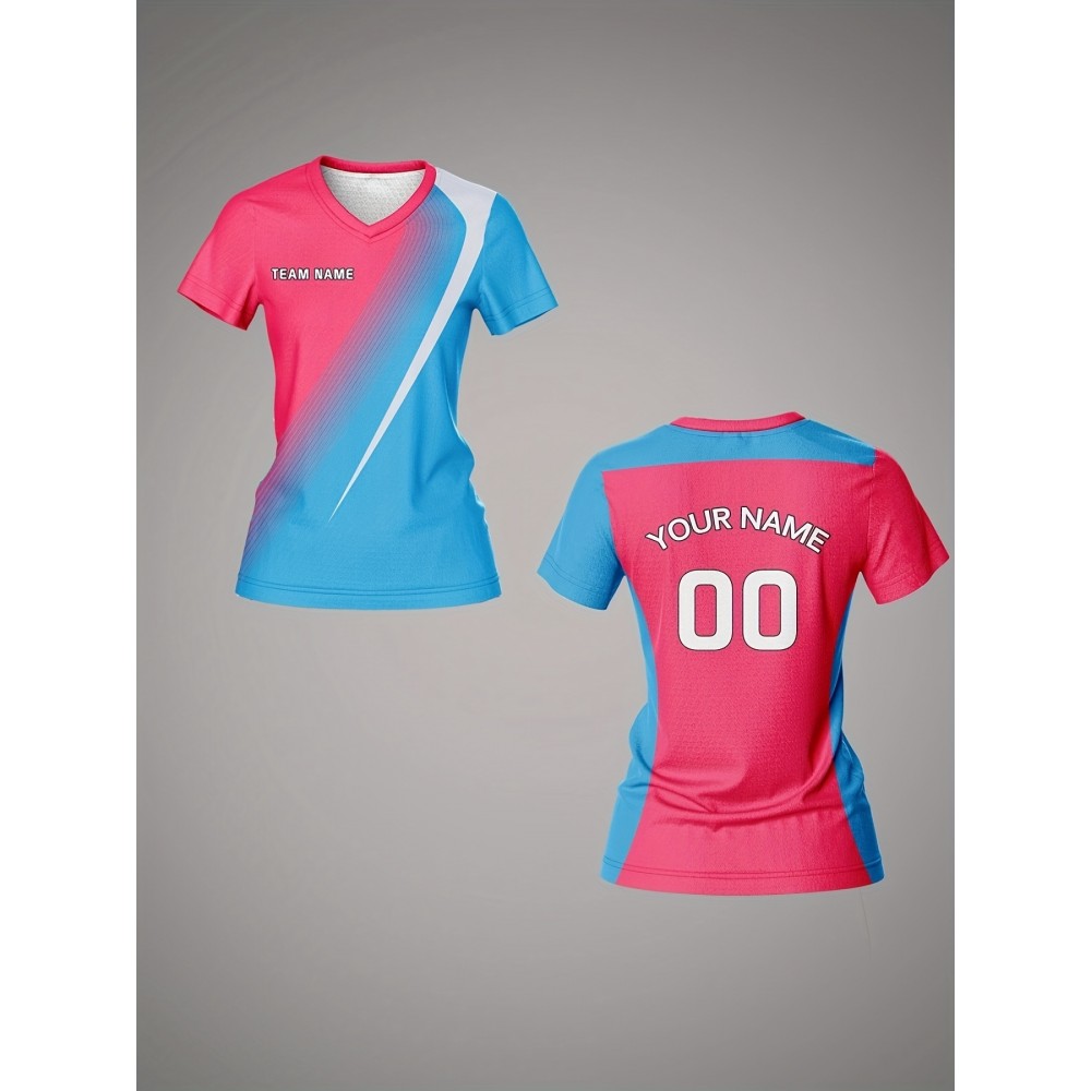 Customizable Women'S V-Neck Soccer Jersey - Personalized Team Name & Number, Breathable Quick-Dry Fabric for Training, Fitness & Casual Wear (Spring/Summer/Fall), Spring Summer Wear | Vibrant Print | Quickdry Material