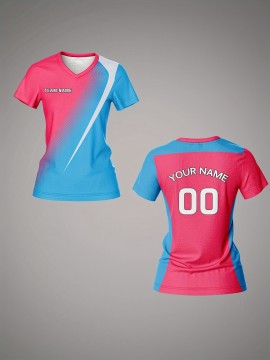 Customizable Women'S V-Neck Soccer Jersey - Personalized Team Name & Number, Breathable Quick-Dry Fabric for Training, Fitness & Casual Wear (Spring/Summer/Fall), Spring Summer Wear | Vibrant Print | Quickdry Material
