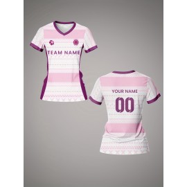 Customizable Women'S V-Neck Soccer Jersey - Pink & Purple, Breathable & Moisture-Wicking, Perfect for Team Training & Fitness, Team Branding | Customizable Jersey | Comfortable Fit, Soccer Gear
