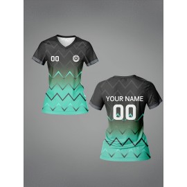 Customizable Women'S V-Neck Soccer Jersey - Personalized Name & Number, Lightweight & Breathable Athletic Shirt for Team Training, Fitness, and Casual Wea