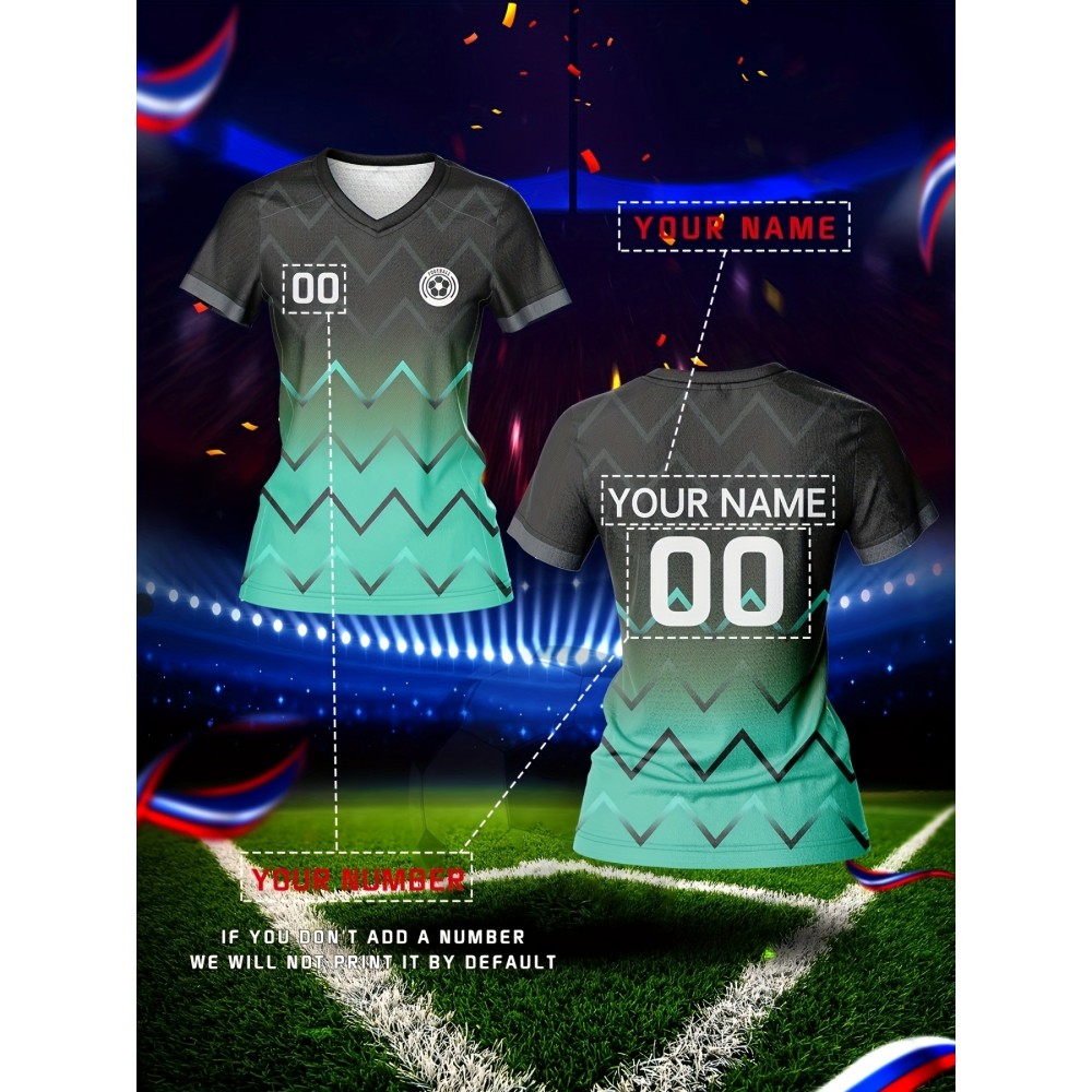 Customizable Women'S V-Neck Soccer Jersey - Personalized Name & Number, Lightweight & Breathable Athletic Shirt for Team Training, Fitness, and Casual Wea