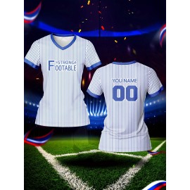 Customizable Women's V-Neck Soccer Jersey, 100% Polyester Knit Fabric, Breathable & Quick-Dry Sports Shirt with Personalized Name & Number, All-Season Athletic Top for Training & Casual Wear