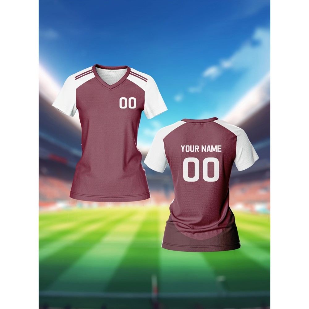 [Customizable Soccer Jersey] Maroon & White Customizable Women's V-Neck Soccer Jersey | Quick-Dry Fabric, Breathable, Training Apparel with Name & Number