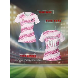 Women's V-Neck Soccer Jersey | Customizable Name & Number | Breathable Polyester | Quick-Dry, Moisture-Wicking | Multi-Color Striped Pattern | Ideal for Sports & Casual Wear
