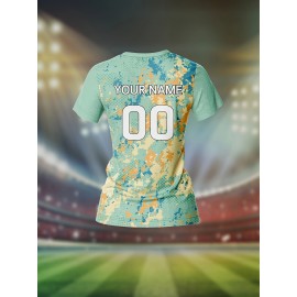 Customizable Women'S V-Neck Soccer Jersey - Personalized Team Name & Number, Lightweight & Breathable Polyester, Ideal for Training & Casual Wear, Spring/Summer/Fall, Casual Wear|Vneck Jersey|Comfortable Fit