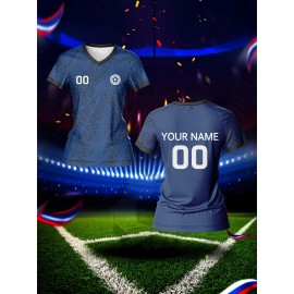 Customized Name & Number Women's V-Neck Football Jersey - Breathable Quick-Dry Moisture-Wicking Fabric, All-Over Print Design for Team Training, Fitness & Casual Wear (Spring/Summer/Fall), Personalized Football Jersey