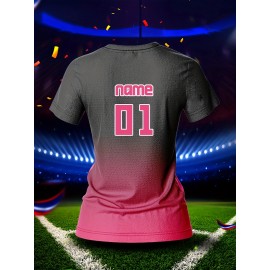 Customizable Women'S V-Neck Football Jersey, Polyester 100%, Quick-Dry Knit Fabric, Regular Length, All Over Print, Slight Stretch, for Team Training & Fitness, Spring/Summer/Fall Sports Top